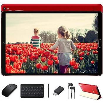 Tablet 10 Pulgadas 4GB RAM 64GB ROM Android 10 Pro GOODTEL Tablets con Octa Core 1,6GHz | Cámara Dual 5MP + 8 MP | Batería 8000mAh | WiFi | Bluetooth | MicroSD 4-128GB, con Teclado y Ratón, Rojo