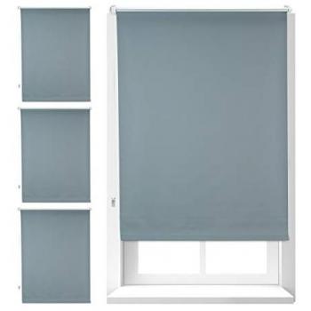 Set de 4 Estores Opacos Térmicos Sin Taladrar 80 x 165 cm, Cortinas Enrollables de Aluminio-Plástico, Tela Gris de 76 cm Ancho