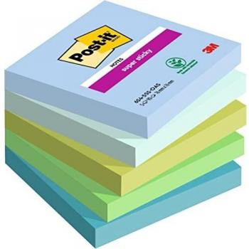 Post-it Super Sticky Notes Oasis Collection, 3x3 pulgadas, Pack de 6 Blocs, Colores Surtidos Azul y Verde, 90 Hojas por Bloc