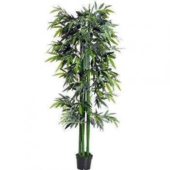Outsunny Bambú Artificial 180cm con Cañas Naturales Árbol Planta Sintética Decorativa con Maceta Casa Jardín Decoración PE
