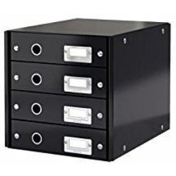 Caja de almacenamiento Leitz Click & Store con 4 cajones, color negro, formato A4
