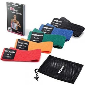 Set de 5 Bandas de Resistencia Neolymp - Bandas de Entrenamiento Lavables, Ecológicas y Amigables con la Piel, Incluye E-Book y Programa de Ejercicios