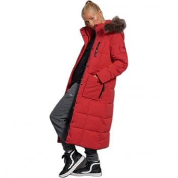 Superdry Women's Longline Faux Fur Parka Everest in High Risk Red