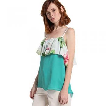Top Chifón Verde Floral con Volantes Gigantismo para Mujer de Victorio & Lucchino