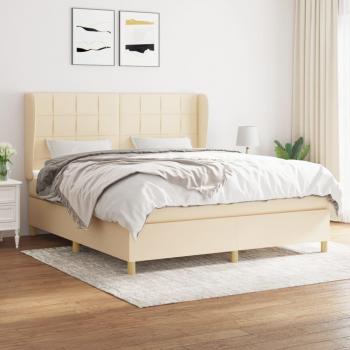 Cama Box Spring con Colchón Viscoelástico y Muelles Ensacados, Tela Color Crema 160x200 cm