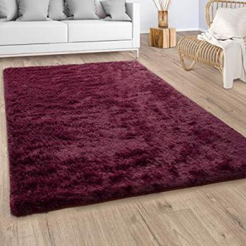 Alfombra Salón Pelo Largo Piel Sintética Shaggy Mullida y Suave Rojo Bordeaux 60x100 cm