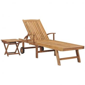 Solid Teak Wood Sun Lounger with Table