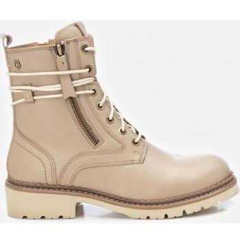 Carmela Women's Beige Leather Combat Booties with Side Zipper and Laces
