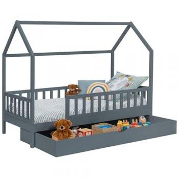 Cama cabina infantil 80 x 160 cm Neree gris con cajón nido extraíble y espacio de almacenamiento