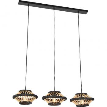 Lámpara colgante oriental de bambú negra alargada con 3 luces - Evalin
