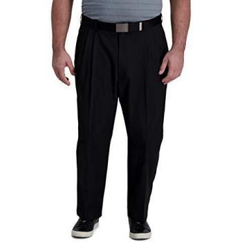 Haggar Men's PLT SLD HTR Pant Casual, Black, 46W x 29L