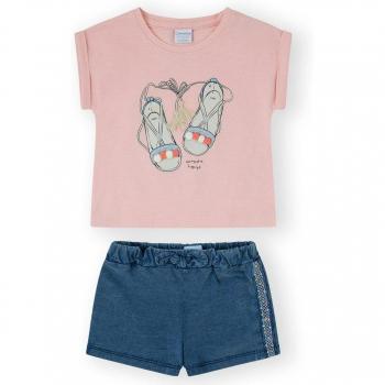 Conjunto de bebé niña con camiseta de manga corta y short con cintura elástica