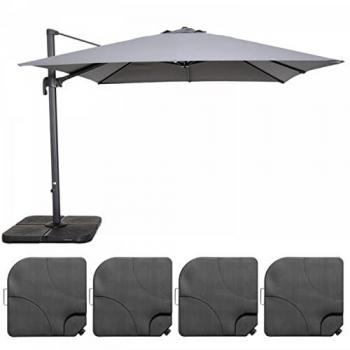 Parasol Desplazado Giratorio 3x3m con 4 Losas de Relleno en Aluminio Gris