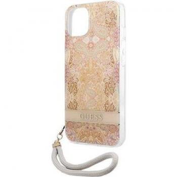 Funda Dura Guess Flower Strap Dorada para iPhone 13 Mini 5,4