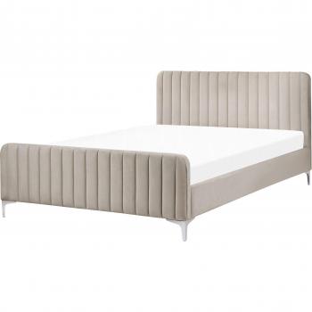 Cama Matrimonial de Terciopelo Gris Pardo 140 x 200 cm con Cabecera Acolchada y Patas de Metal