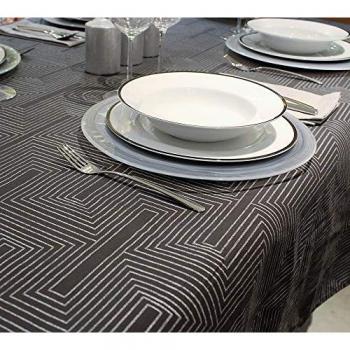 Mantel Rectangular Art Deco Gris Oscuro 150 x 250 cm 100% Algodón Sin Servilletas