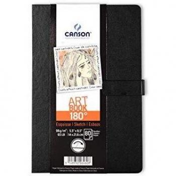 Cuad 14x21,6 cm, 80 Hojas, Canson Art Book 180º, Grano Fino 96g, Negro
