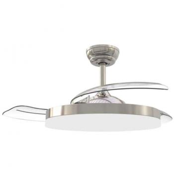 Ventilador de techo Tungati con luz CCT regulable, mando a distancia, diámetro 107 cm, 3 aspas retráctiles, motor DC en color níquel