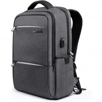 Inateck, Mochila para portátiles laptop, con enchufe carga USB y protección anti-lluvia impermeable, 15.6 pulgadas, Gris oscuro