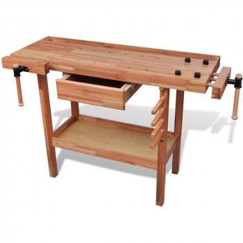 vidaXL Banco de Trabajo de Madera Taller Carpintería con Cajón 2 Abrazaderas