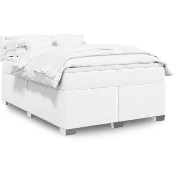 Cama Box Spring con colchón de cuero sintético blanco 140x190 cm
