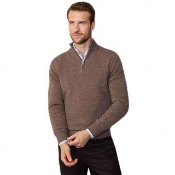 Hackett Jersey de hombre cuello alto con cierre de media cremallera en lana de cordero