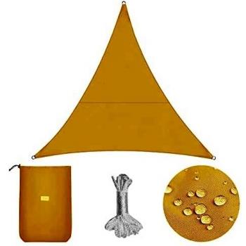 Sekey Toldo Vela de Sombra Impermeable 3.6x3.6x3.6m Triangular Protección Rayos UV, Resistente al Desgarro, para Terraza Balcon Patio Exteriores Jardín, con Ojales y Cuerdas de Fijación, Arena