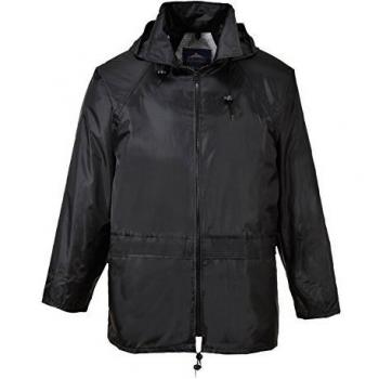 Chubasquero Clásico Portwest Negro 4XL - Impermeable, Ligero, con Capucha Desmontable