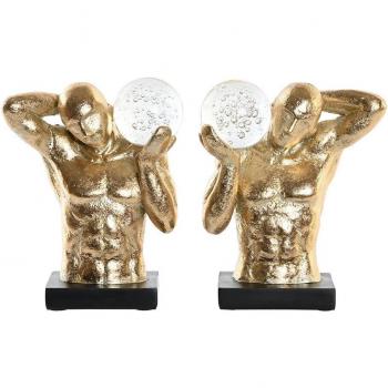 Sujetalibros de resina con figura de hombre moderno en color dorado (Set de 2, 31x10x19,3 cm)