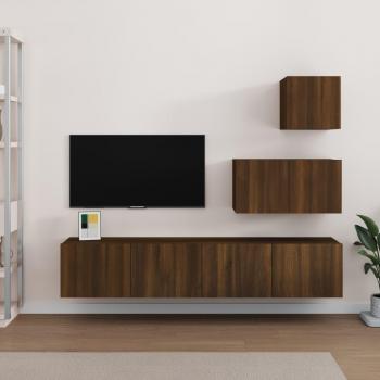 Set de Muebles para TV 4 Pzas Madera Contrachapada Marrón Roble