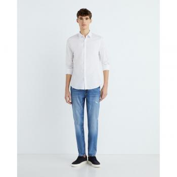 Guess Slim Fit Long Sleeve Shirt - Pure White, Casual Cotton for Men