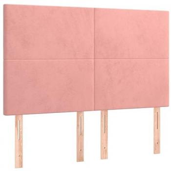 Cabecero con luces LED terciopelo rosa 144x5x118/128 cm