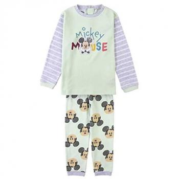 Pijama Largo Infantil Mickey Mouse Verde Menta y Gris 100% Algodón - Talla 18 Meses