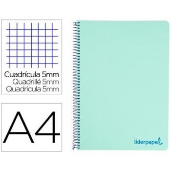 Cuaderno Espiral Liderpapel A4 Micro Wonder Tapa Plástico 120 Hojas 90g Cuadrícula 5mm 5 Bandas 4 Taladros Color Verde