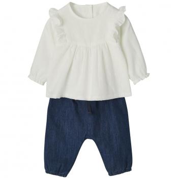 VERTBAUDET Conjunto para bebé de blusa plumetis y denim Blanco claro liso 3M-60CM