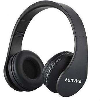 Sunvito Auriculares Bluetooth 4.0 de Diadema Plegable,4 en 1 Estéreo Bass Inalámbrico Auriculares con Reproductor MP3,FM Radio,Auriculares con Cable,Mic Arriba-Oreja para iPhone PC Andriod Negro