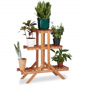 Relaxdays Soporte Plantas para Interior 3 Niveles, Madera, Marrón claro, 82,5 x 83 x 28,5 cm