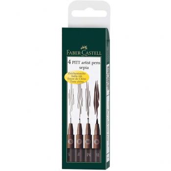Faber-Castell 167101 - Pack de 4 rotuladores Pitt diferentes grosores, color sepia
