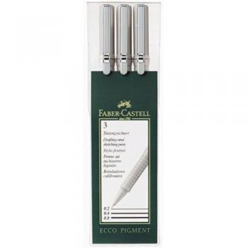 Faber-Castell 167003 - Estuche de 3 rotuladores calibrados Ecco Pigment, tres dimensiones, 0,2/ 0,4/ 0,8 mm, color negro