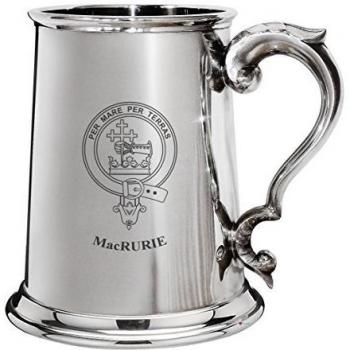 MacRurie Family Crest Polished Pewter 1 Pint Tankard with Scroll handle