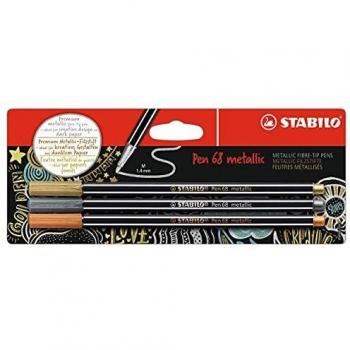 STABILO Pen 68 Metallic Marker Pens - Gold, Silver, and Copper, Pack of 3
