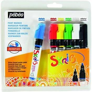 Marcador de pintura gouache opaco PEBEO SKRIB - Set de 6 marcadores clásicos