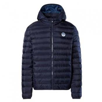 North Sails Skye Men's Recycled Micro-Ripstop Down Jacket with Detachable Hood, Navy Blue, XXL