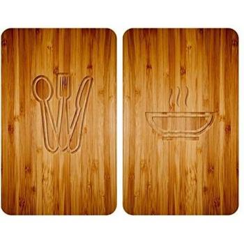 WENKO - Placas Cobertoras de Vidrio Universales Lunch, Tapa de Placa Calefactora y Tabla de Cortar para Todo Tipo de Estufas, Vidrio Endurecido, 30 x 52 cm, Multicolor