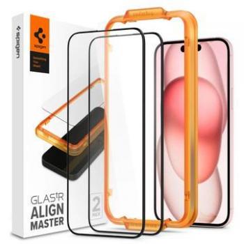 Protector de Pantalla de Vidrio Templado Spigen AlignMaster para iPhone 15 Plus - Pack de 2 piezas - Full Cover - Negro