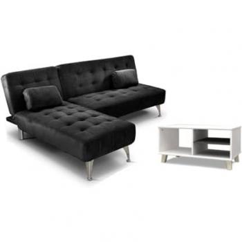 Sofá Cama Chaise Longue XS Negro con Mesa de Centro DN Blanca