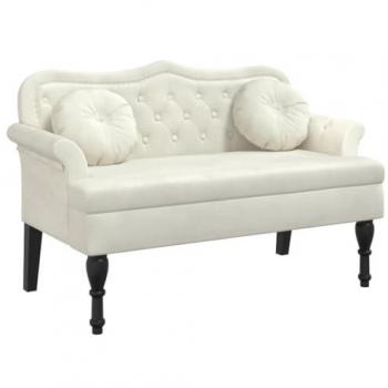 Banco con cojines terciopelo crema 120,5x65x75 cm