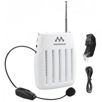 Amplificador de Voz Inalámbrico Portátil con Micrófono, Bluetooth y Radio FM - Altavoz Recargable para Profesores y Guías Turísticas (Blanco)