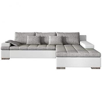 Sofá rinconero Comfivo 113, gris, con función de descanso y caja de ropa de cama, 310x175x83cm