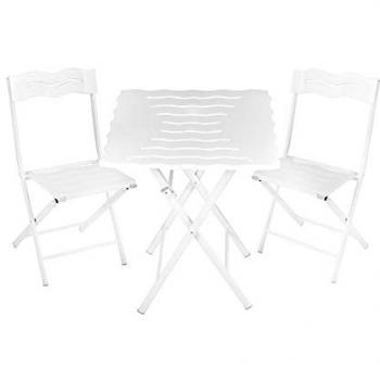 Set de Mesa y Sillas de Jardín 3 Piezas Blanco - Patas de Metal - Almacenamiento - MDF Resistente
